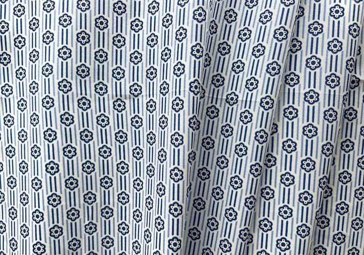 1930s-inspired Powder Blue Stripped Floral Cotton Shirting (Made in Italy)