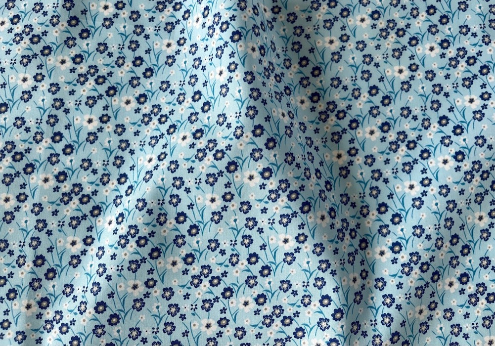 Floral Blue Skies Cotton Poplin Shirting (Made in Italy)