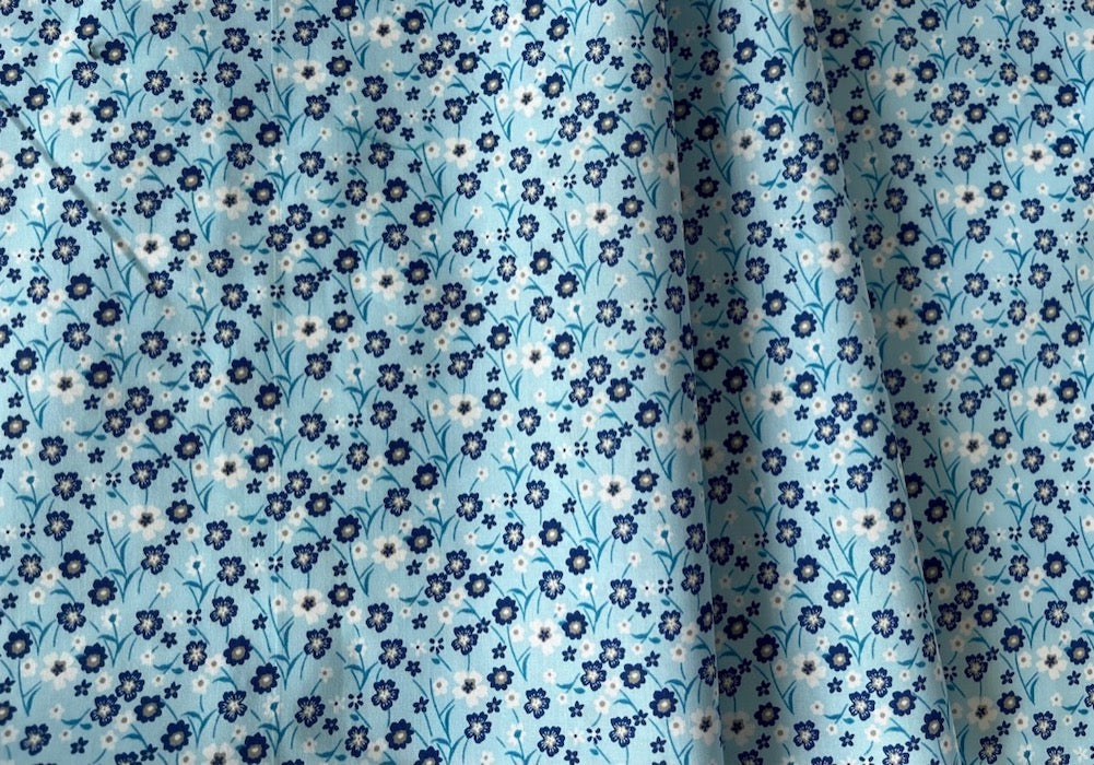 Floral Blue Skies Cotton Poplin Shirting (Made in Italy)