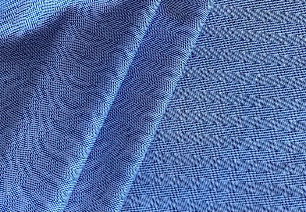 Cornflower Blue Glen Urquhart Plaid Cotton Shirting (Made in Italy)
