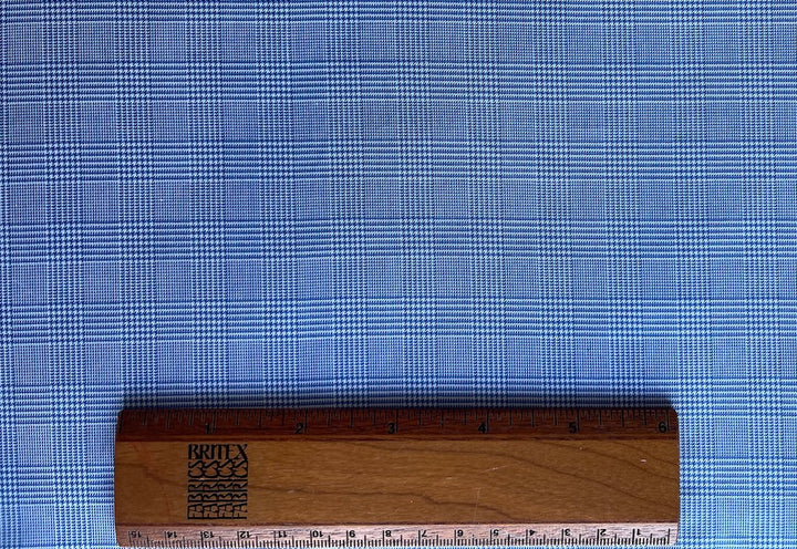 Cornflower Blue Glen Urquhart Plaid Cotton Shirting (Made in Italy)