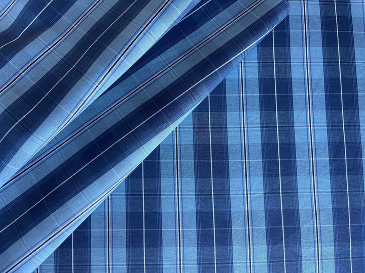 Brioni Ocean's Swell Blue Plaid 2-Ply Cotton Shirting (Made in Italy)