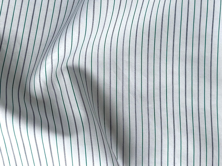 Brioni Tightly Woven Striped Kelly Green, Navy & White Cotton Lawn Shirting (Made in Italy)