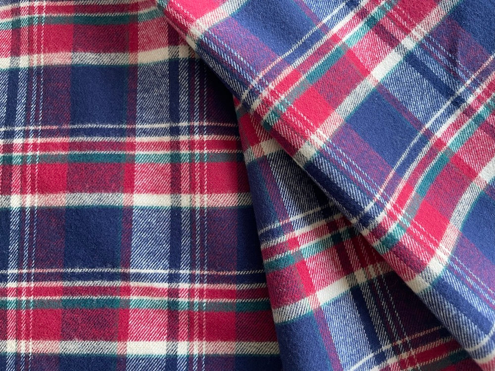 Cozy Soft Red & Navy Cotton Flannel (Made in Italy)
