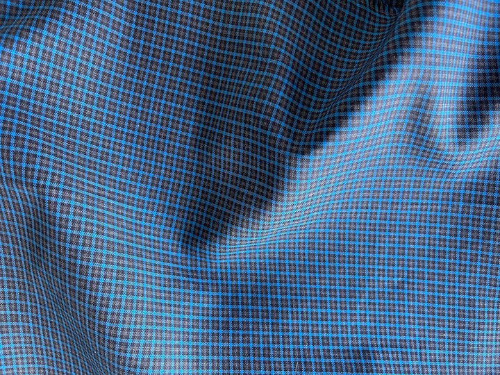 Micro-Check Woven Teal, Charcoal & Black Cotton Shirting (Made in Italy)