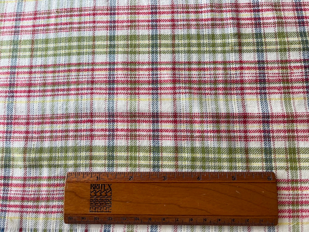 High-End Kiwi, Lemon & Cherry Plaid Brushed Cotton Shirting (Made in Italy)