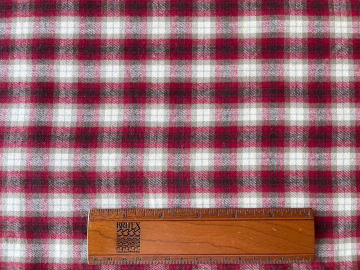 High-End Cranberry, Mouse & Ivory Plaid Brushed Cotton Shirting (Made in Italy)