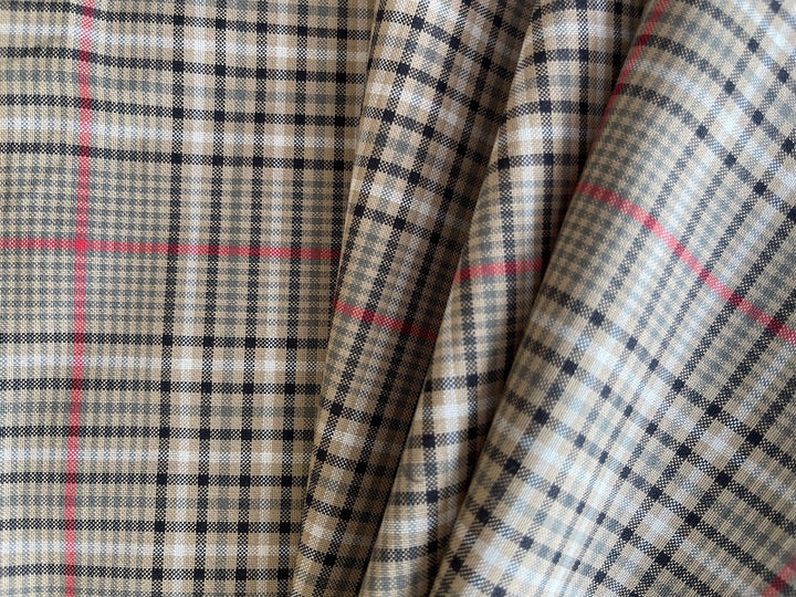 Sand & Soft Red Plaid Cotton Shirting (Made in Italy)