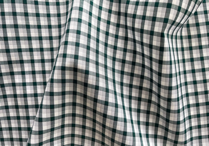 Tightly-Woven Bottle Green & White Plaid Cotton Shirting (Made in Italy)
