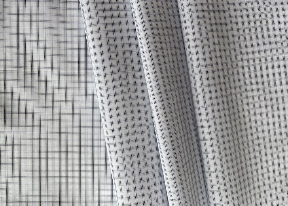 Ice Blue & Black Shadowed Double Windowpane Plaid Cotton Shirting (Made in Italy)