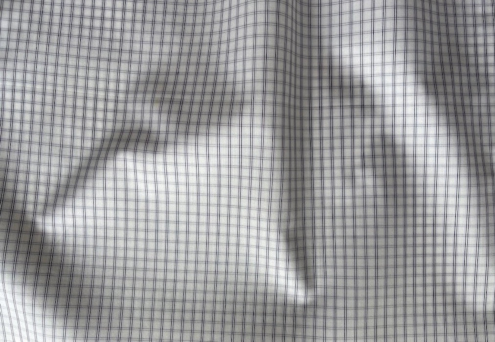 Ice Blue & Black Shadowed Double Windowpane Plaid Cotton Shirting (Made in Italy)