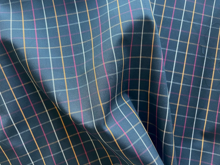 Cranberry, Pearl & Marigold Tattersall Plaid 2-Ply Cotton Shirting (Made in Italy)
