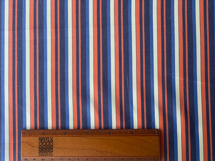 Denim, Cornflower, Tangerine & White Striped Fine Cotton Poplin Shirting (Made in Japan)