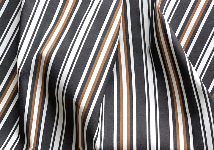 Cool Bronze, Black & White Striped Stretch Cotton Shirting (Made in Italy)