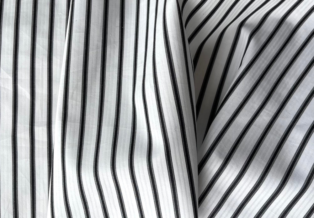 Cotton Fabric, Caroline Constas Jacquard Stripe Black, Steel Grey & Bright  White Cotton Shirting – Britex Fabrics