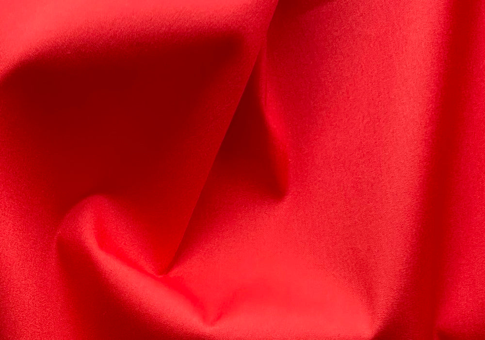 Tightly-Woven Brilliant Vermillion Stretch Cotton Blend Shirting (Made in Italy)