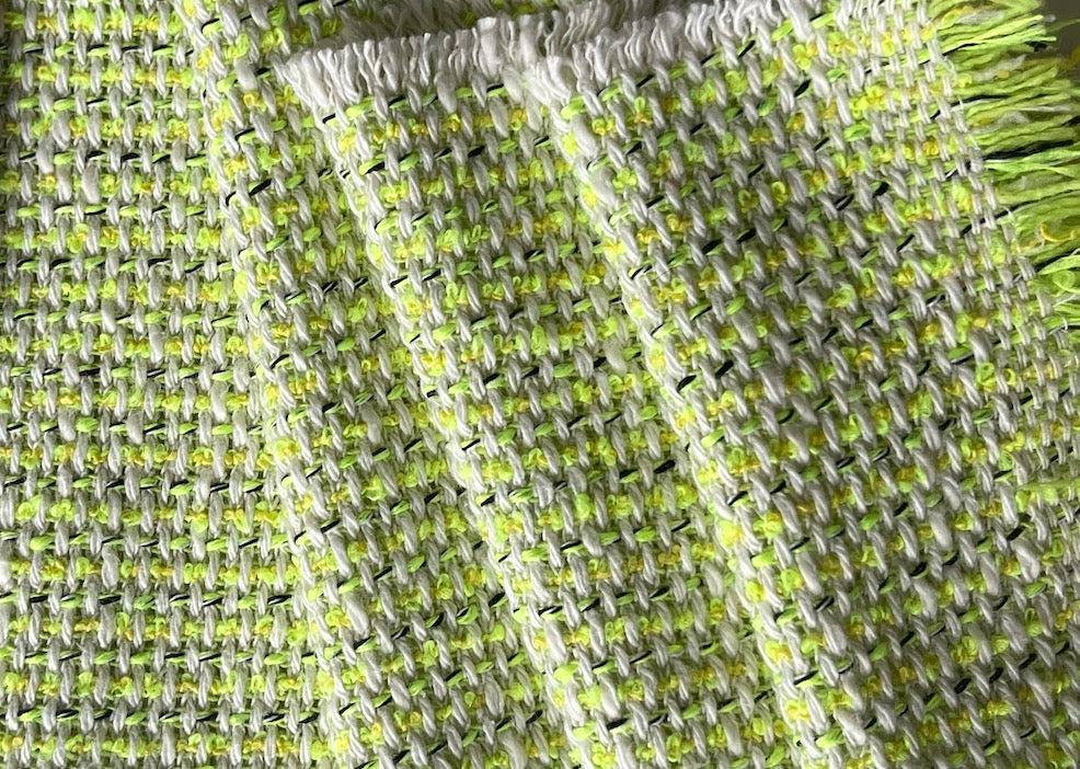 Moschino Neon Kiwi Lime Cotton Blend Bouclé Suiting (Made in Italy)