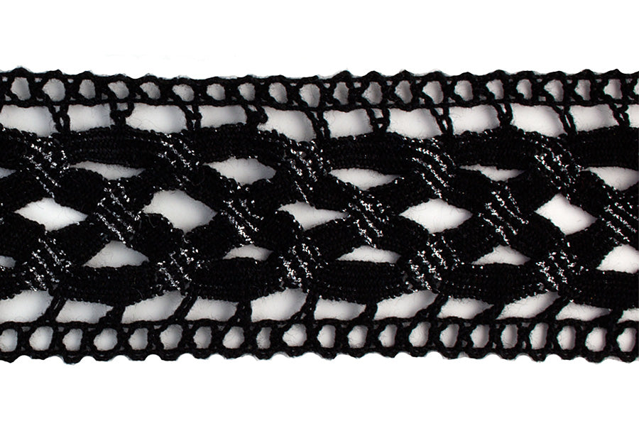 1 7/8" Metallic Silver & Black Crochet Lace (Made in England)