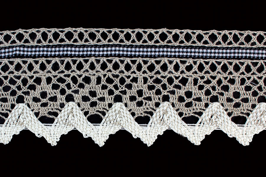 2 1/2" Black/Taupe Gingham Ribboned Crochet Edging Lace
