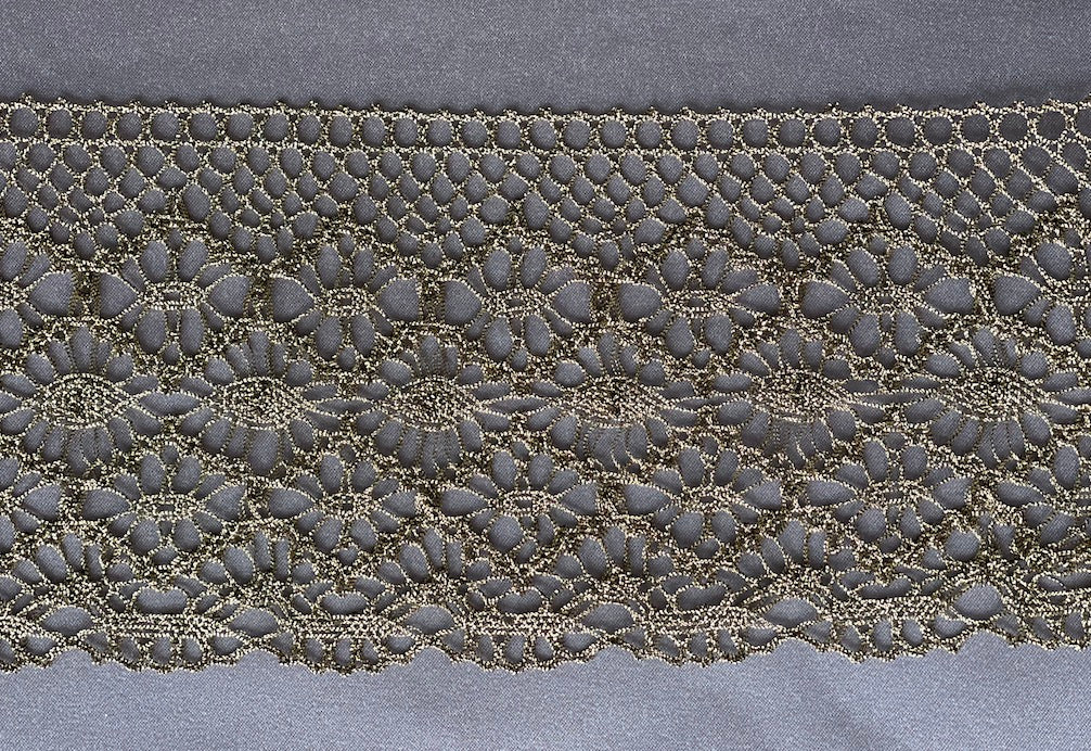 3 3/4" Antique Gold Metallic Crochet Lace (Made in England)