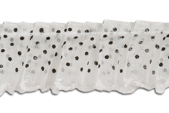 1" Dotted White Sheer Organza Ruffled Trim