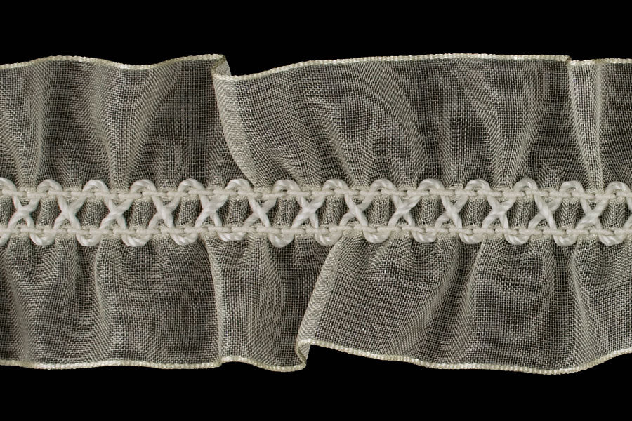 1 1/2"  Ivory Sheer Double/Ruffled Elastic (Made in England)