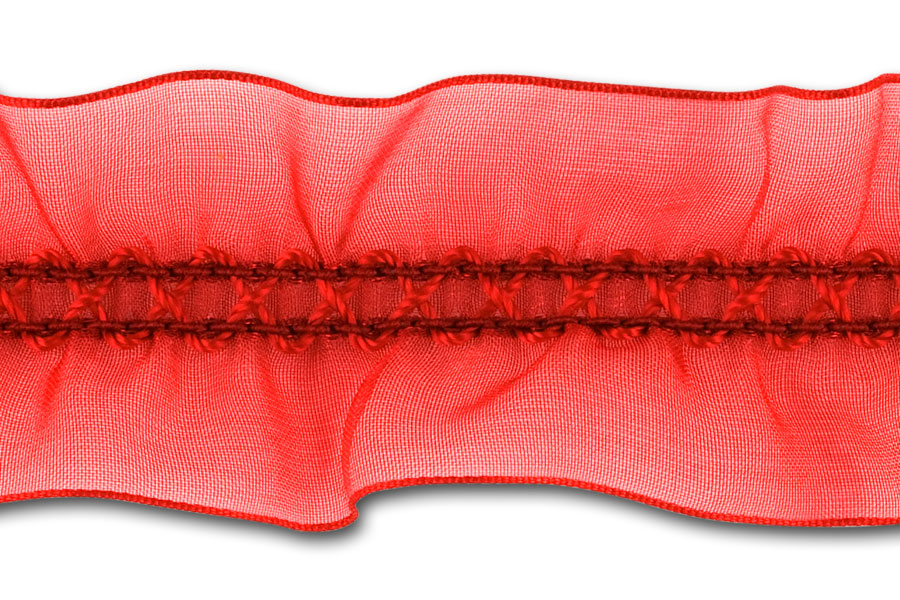 1 1/2"  Red Sheer Double/Ruffled Elastic (Made in England)