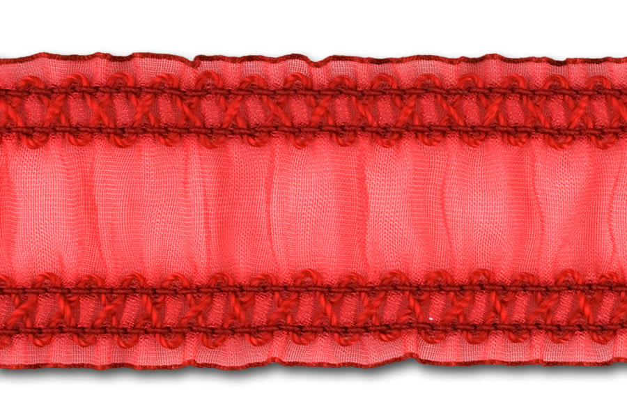 1 1/2" Red Sheer Ruched Elastic (Made in England)