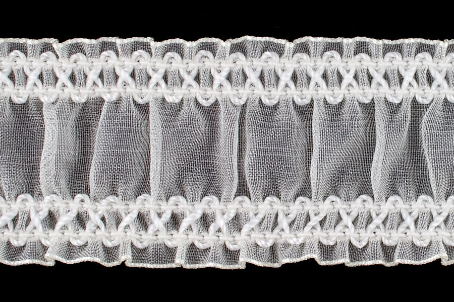 1 1/2" White Sheer Ruched Elastic (Made in England)