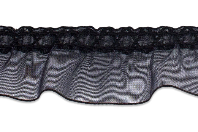 7/8"  Black Sheer Ruffled Elastic (Made in England)