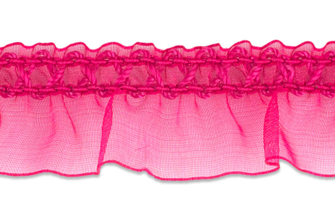 7/8"  Hot Pink Sheer Ruffled Elastic (Made in England)