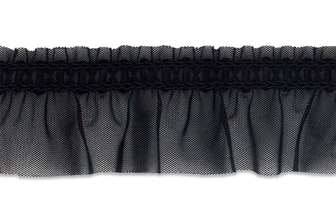 1" Black Sheer Tricot Ruffled Elastic (Made in England)
