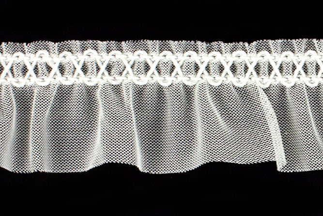 1" Ivory Sheer Tricot Ruffled Elastic (Made in England)