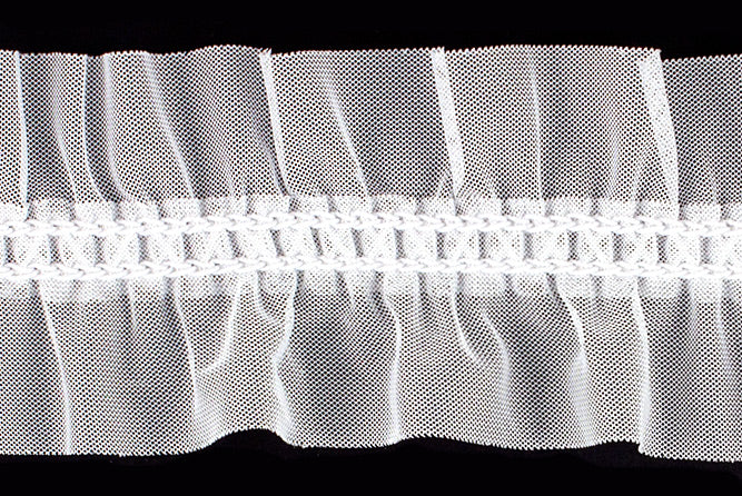 2" White Sheer Tricot Ruffled Elastic (Made in England)