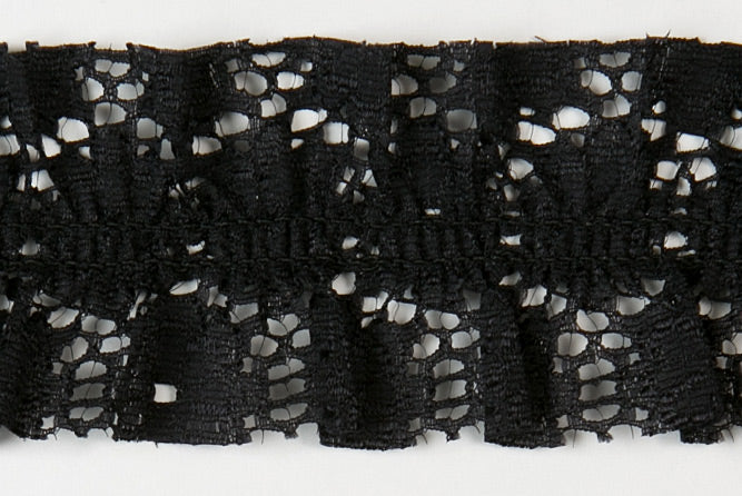 2"  Floral Black Lace Ruffled Elastic (Made in England)
