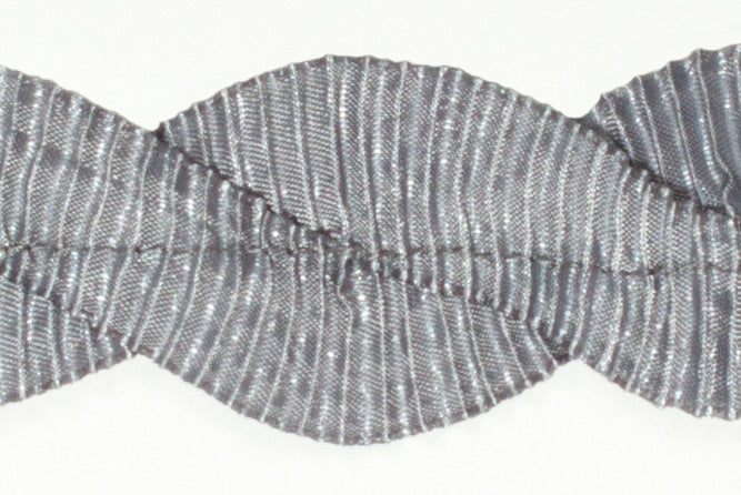1 1/2" Stretch Braided Silver Pleated Ribbon (Made in England)