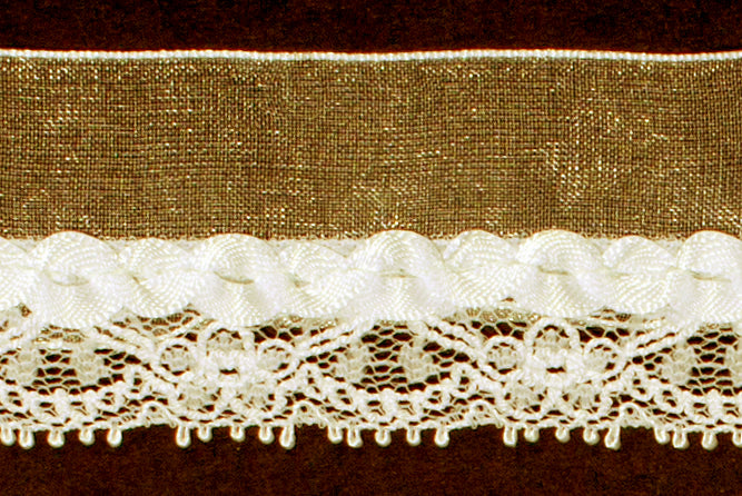 1 1/2" Delicate Ivory Organza & Lace Trim