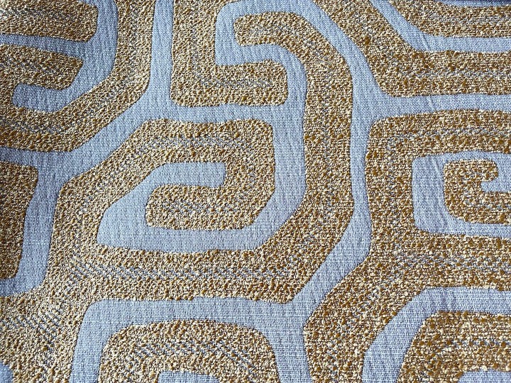 Golden Turmeric & Oatmeal Whorled Maze Polyester Chenille