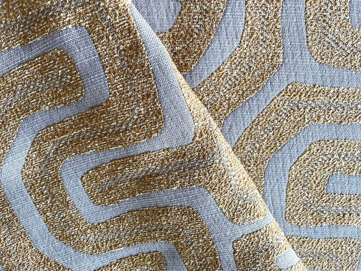 Golden Turmeric & Oatmeal Whorled Maze Polyester Chenille