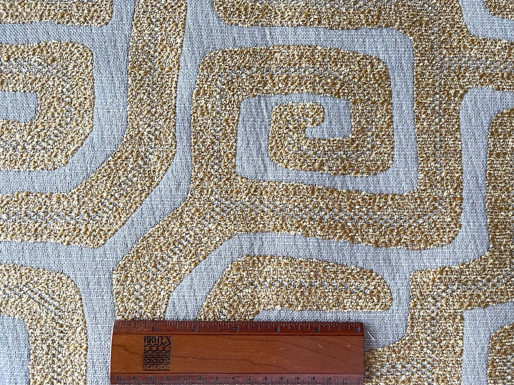 Golden Turmeric & Oatmeal Whorled Maze Polyester Chenille