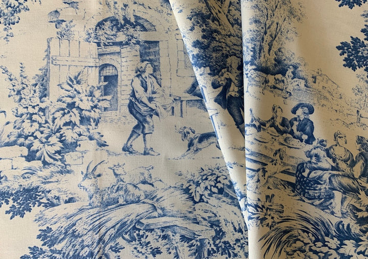 Rural Blue & Natural Home Decorating Cotton Toile (Made in France)