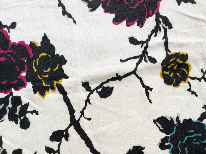 Kravet Printmaker's Magenta, Cyan & Yellow Roses Linen