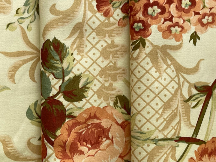 Old-Fashioned Apricot Climbing Roses & Trellises Cotton (Made in Italy)