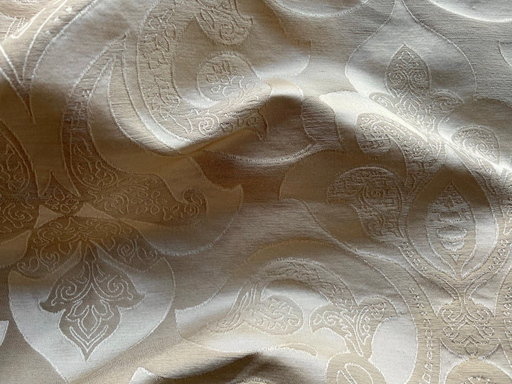 Elegant Soft Gold Silk Blend Jacquard Brocade