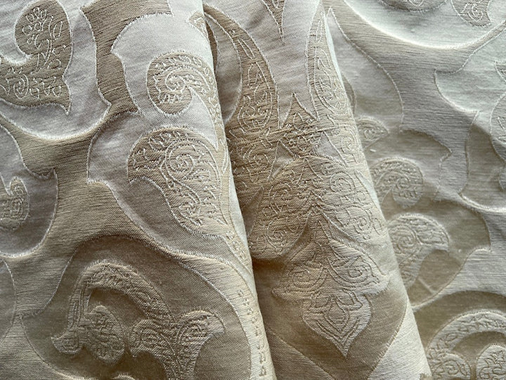 Elegant Soft Gold Silk Blend Jacquard Brocade
