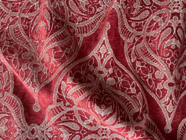 Large-Scale Arabesque Brick & Cream Rayon Blend Chenille Velvet (Made in Turkey)