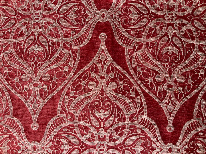 Large-Scale Arabesque Brick & Cream Rayon Blend Chenille Velvet (Made in Turkey)