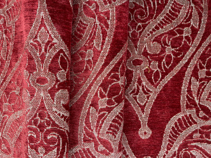 Large-Scale Arabesque Brick & Cream Rayon Blend Chenille Velvet (Made in Turkey)