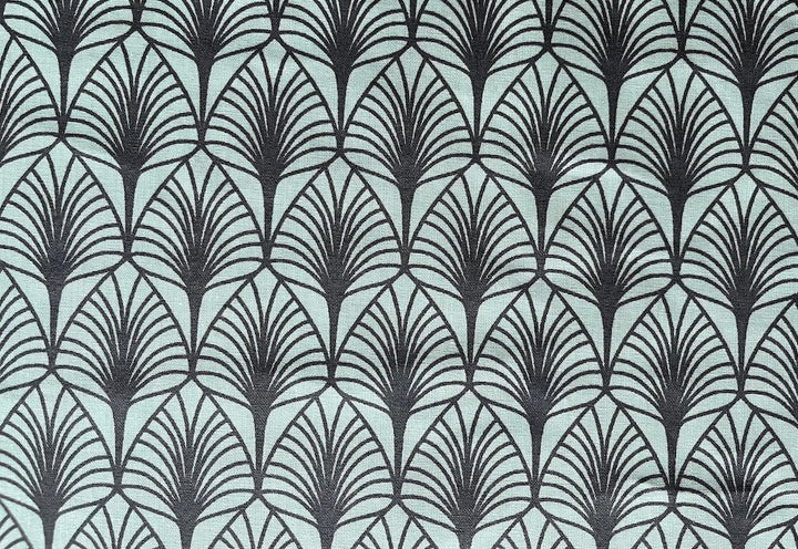 Art Deco-Inspired Glacier Blue Leaves Laminated Cotton (Made in France)