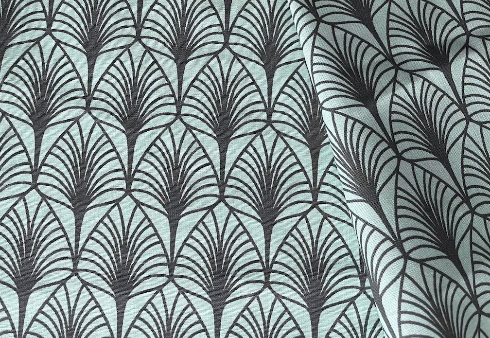 Art Deco-Inspired Glacier Blue Leaves Laminated Cotton (Made in France)